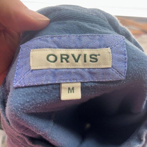 Orvis Mens Blue Cotton Long Sleeve Pullover Fishing Pocket Sweatshirt M EUC - Picture 3 of 5
